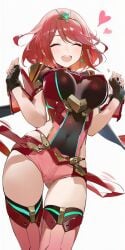 ai_generated armor bangs blush breasts closed_eyes covered_navel drowsy_sheep earrings female fingerless_gloves gem gloves headpiece heart jewelry large_breasts open_mouth pose pyra pyra_(xenoblade) red_eyes red_hair red_shorts short_hair short_shorts shorts shoulder_armor sidelocks smile solo swept_bangs thighhighs tiara xenoblade_(series) xenoblade_chronicles_2