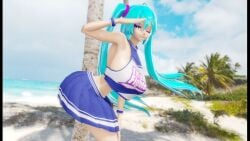 3d anya_jackal aqua_eyes aqua_hair beach big_breasts blue_eyes blue_hair cheerleader hatsune_miku mikumikudance mikumikudance_(medium) miniskirt mmd tagme vocaloid