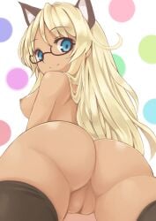 bare_pussy big_ass big_breasts big_breasts blonde_hair blue_eyes glasses large_ass large_breasts looking_at_viewer mayo_chiki! naked naked_female narumi_nakuru thick_ass thick_thighs thighhighs thighs yellow_hair