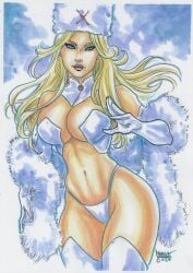 blonde_female blonde_hair blue_eyes emma_frost large_breasts marcio_fernandes marvel marvel_comics panties thick_thighs tramastudio white_queen x-men