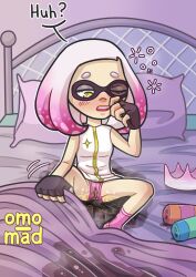 bedwetting confused inkling inkling_girl inkling_pee omo_mad omorashi pearl_(splatoon) peeing peeing_self splatoon stained_clothes stained_sheets tired urine_pool waking_up wetting wetting_self