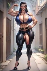 1futa ai_generated armpits balls big_breasts bra dickgirl erection fitness flexing_bicep futa_only futanari genitals goth goth_girl muscular muscular_futanari nico_robin one_piece penis solo testicles