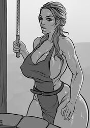 adrianne_avenicci apron belt bethesda_softworks big_ass big_breasts blacksmith cleavage curvy female fit grey_theme huge_ass huge_breasts imperial large_breasts monochrome natthelich nipple_bulge sideboob skyrim solo sweat the_elder_scrolls thick_thighs toned toned_female wide_hips