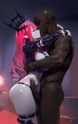 ai_generated baobhan_sith_(fate) bedroom dark-skinned_male fairy_knight_tristan_(fate) fate/grand_order fate_(series) interracial kissing mirham red_hair