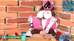 1boy 3d bear_ears bear_suit blender cum_in_pussy dominant_female domination erection erection_under_clothes female female_on_top fortnite helmet latex looking_at_viewer looking_up male male_penetrating_female nipples nipples_visible_through_clothing penis_in_pussy pink_bear pink_fur pov raven_team_leader riding sex size_difference x-lord