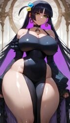 ai_generated bare_legs big_breasts black_hair bocchi_the_rock! ear_piercing goth goth_girl green_eyes hair_ornament hana_aera huge_breasts huge_thighs light-skinned_female light_skin long_hair looking_at_viewer massive_breasts multicolored_hair oiled_body pa-san seductive_eyes seductive_smile smiling solo_female thick_body thick_female thick_thighs thighs thighs_bigger_than_head voluptuous voluptuous_female