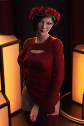 1futa 3d 3d_(artwork) 3d_background 3d_model 3d_render 3dcg 3dx ada_wong ada_wong_(adriana) flower_crown futanari holding_weapon looking_at_viewer nail_polish resident_evil resident_evil_4 resident_evil_4_remake skykliker smiling_at_viewer solo solo_focus solo_futa thigh_highs veiny_penis