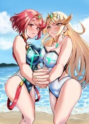 breasts core_crystal female female_human female_only mythra nintendo pyra tim90b white_skin xenoblade_(series) xenoblade_chronicles_2