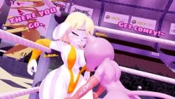 1boy 3d ashley_graham big_breasts boxing boxing_ring elbow_gloves female femboy furry kabalmystic_(style) mew mew_(pokemon) mmdestruction moushley pokemon resident_evil sling_bikini thick_thighs thigh_high_stockings