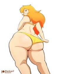 ass bikini danscarf freckles human_artist nerd_and_jock_(webcomic) no_ai red_eyes red_hair thick_thighs tiger_(nerd_and_jock) wedged_panties