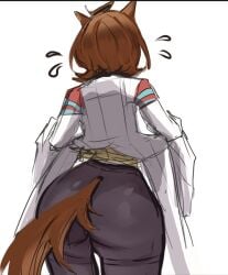 1girls agnes_tachyon_(umamusume) animal_ears ass big_ass brown_hair female female_only flying_sweatdrops from_behind huge_ass pantyhose short_hair simple_background sketch solo tagme tail umamusume white_background