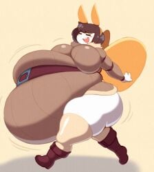 angstrom belt blush closed_eyes huge_ass overweight sweater thick_thighs walking white_body wings wobbling_ass