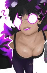 cleavage concept_art dark-skinned_female dark_skin fortnite glasses hoodless_raven_team_leader human not_porn question_mark raven_team_leader