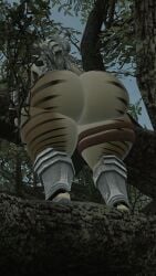 1male 2024 3d 3d_model accessory alien back_view digital_media fagottini31 fat_ass femboy feminine_male large_ass male male_only round_butt stripes stripes_(marking) tree yautja