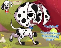 101_dalmatian_street 101_dalmatians 2024 anus black_spots blue_collar blue_text blush blush_lines blushing_male bone canid canine canine_pussy canis dalmatian dee_dee_(101_dalmatians) digital_drawing_(artwork) digital_media_(artwork) disney domestic_dog dylan_(101_dalmatians) english_text eyebrows female feral feral_only heart hi_res high_resolution highres horny horny_female horny_male inkbunny looking_back male male/female nervous nervous_male nervous_smile nervous_sweat open_mouth outside paws pkbrnsh0ck_(artist) pussy raised_eyebrows raised_leg raised_tail red_collar red_text showing_ass showing_pussy smiling smiling_at_viewer tennis_ball white_body white_fur white_spots young