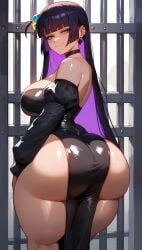 ai_generated back_view backboob bare_legs big_ass big_breasts big_butt black_hair bocchi_the_rock! bubble_butt ear_piercing fat_ass gigantic_ass goth goth_girl green_eyes hair_ornament hana_aera huge_breasts huge_thighs light-skinned_female light_skin long_hair looking_back massive_breasts multicolored_hair oiled_body pa-san seductive_eyes seductive_smile smiling solo_female thick_thighs thighs thighs_bigger_than_head voluptuous voluptuous_female
