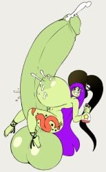 angstrom balls blush breasts cum cumming futanari green_skin hyper_balls hyper_breasts hyper_penis intersex lactation penis penis_expansion potion purple_hair smile sweat tattoo witch witch_hat