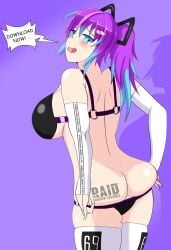 1girls ass big_ass big_breasts blue_eyes blue_hair blush breasts female huge_breasts john_apocalypse large_ass large_breasts melody_(projektmelody) multicolored_hair panties_down projektmelody pulling_panties purple_hair solo solo_female thick_thighs thighs undressing