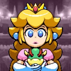 animated blonde_hair blue_eyes bowser_suit breast_expansion breasts breasts_out chabble crown horns koopa looping_animation mario_(series) mario_party mind_alteration pink_dress pink_skin princess_peach red_eyes red_hair shackles spiked_bracelet spiked_collar super_mario_bros. transformation transformation_sequence yellow_skin