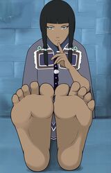 1girls anaxus avatar_legends barefoot close-up clothing dark-skinned_female dark_skin eska feet female foot_fetish nickelodeon soles the_legend_of_korra toes watching water_tribe