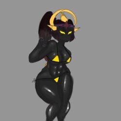 1girls artist_request bikini black_skin breasts medium_breasts peace_sign roblox roblox_game robloxian source_request tagme the_umbra thick_thighs thighs tower_defense_simulator twintails yellow_bikini