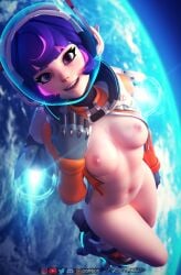 1female 1girls 3d 3d_(artwork) areola areolae barely_clothed blender blender_(software) blender_eevee blizzard_entertainment crotch erect_nipples erected_nipples eye_contact female female female_focus female_only forceballfx happy happy_female juno_(overwatch) looking_at_viewer medium_breasts medium_hair multicolored_hair navel navel_piercing nipples no_bra nude nude_female overwatch overwatch_2 purple_eyes purple_hair smile smiling smiling_at_viewer solo solo_female solo_focus space spacesuit teo_minh thighs