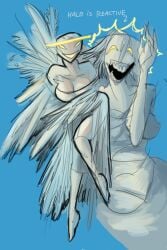 angel big_breasts christianity crooked_teeth dress female halo laughing md34 wide_hips wings