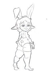 bunnysuit cocoko_coko final_fantasy_xiv lalafell lazyrat745 line_art shortstack thick_ass thick_thighs