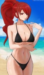 1girls 2024 alternate_costume alternate_version_available artist_name atlus beach blue_sky breasts cleavage clothed clothed_female clothing female female_focus female_only hi_res highres light-skinned_female light_skin long_hair long_hair_female looking_at_viewer megami_tensei mitsuru_kirijo n7grey ocean persona persona_3 red_eyes red_eyes_female red_hair red_hair_female sega solo solo_female solo_focus