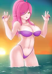 1girls 2d 2d_(artwork) ale_131 alternate_costume alternate_hairstyle belly_button big_breasts bikini bikini_bottom bikini_top bra cleavage female female_focus female_only front_view hair_over_one_eye heterochromia high_resolution highres hourglass_figure latam_virtual_youtuber light-skinned_female light_skin long_hair looking_at_viewer navel neneefthy ocean outdoors pink_eye pink_hair purple_bikini purple_bikini_bottom purple_bikini_top purple_nails purple_swimsuit revealing_swimsuit sexy sky slim_girl solo solo_female solo_focus standing standing_in_water summer sun sunset swimsuit thong thong_bikini tongue tongue_out two_piece_swimsuit virtual_youtuber voluptuous voluptuous_female vtuber vtuberfanart water wet wet_body yellow_eye young younger_female