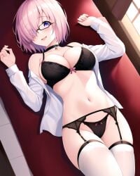 ai_generated breasts cleavage fate/grand_order fate_(series) female female_focus female_only glasses mash_kyrielight mashu pink_hair purple_eyes shielder_(fate) shielder_(fate/grand_order) short_hair solo type-moon zakuro3d