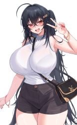 1girls absurd_res azur_lane black_hair breasts casual_clothes clothed female hips huge_breasts kuavera light-skinned_female light_skin long_hair red_eyes smile taihou_(azur_lane) thick_thighs thighs voluptuous wide_hips