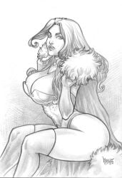 black_and_white breasts cleavage corset ed_benes_studio emma_frost gigantic_breasts hellfire_club large_breasts marcio_fernandes marvel marvel_comics panties thick_thighs thighhighs white_queen wide_hips x-men