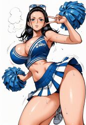 ai_generated alluring almost_naked almost_nude big_breasts blue_eyes breasts cheerleader cheerleader_outfit cheerleader_uniform cheerleading_uniform female female_only looking_at_viewer nico_robin one_piece seducing seduction seductive seductive_body seductive_eyes seductive_gaze seductive_look seductive_mouth seductive_pose sunglasses sunglasses_on_head sweat sweatdrop sweating sweaty sweaty_body thick_thighs voluptuous voluptuous_female yashin