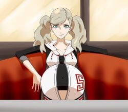 1girls ann_takamaki belly big_belly blonde_hair blue_eyes female malkarmaze persona persona_5 pregnant twintails