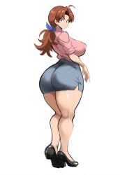 ai_generated ass big_ass big_breasts brown_hair delia_ketchum_(pokemon) dress_inside_ass female female_focus female_only full_body mature_female milf mommy mullon novelai pokemon skirt solo solo_female thick_thighs