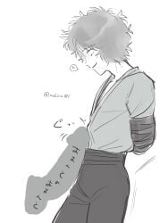 arms_behind_back arms_tied_behind_back big_penis bondage bound erection gay gintama huge_cock imminent_rape impossible_fit looking_at_penis male male_only monochrome mukai00_2 nervous penis restrained sakamoto_tatsuma skinny solo_focus sweat yaoi