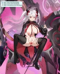 azur_lane breasts leg_spread mofumochii nude_filter prinz_eugen_(azur_lane) prinz_eugen_(muse)_(azur_lane) pussy pussy_spreading