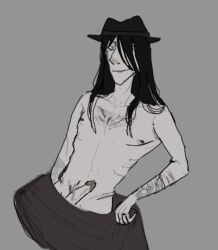 1boy artist_request black_hair cock dilf hat kaito_(the_mimic) long_hair_male penis roblox roblox_game source_request tagme the_mimic