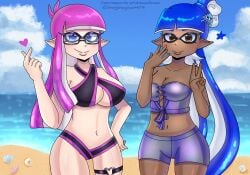 2girls 4k about_to_fuck alternate_version_available artist_name beach beach_background belly belly_button big_breasts bikini blue_eyes blue_hair blue_sky blue_sky_background blush blush_lines blushing blushing_at_viewer breasts brown_eyes dark-skinned_female dark_skin daytime different_breast_sizes different_poses eyelashes eyelashes_visible_through_hair fat_boobs fat_breasts fist_pump glasses hair_clip hi_res high_resolution highres huge_boobs huge_breasts imminent_sex imminent_threesome inkling inkling_girl large_boobs large_breasts pale-skinned_female pale_skin peace_sign pink_hair plump_boobs plump_breasts revealing revealing_breasts revealing_clothes revealing_outfit revealing_swimsuit sexy sexy_pose shayshayshamera short_shirt shorts smiling smiling_at_viewer splatoon splatoon_(series) splatoon_2 splatoon_3 summer tentacle tentacle_hair v-sign