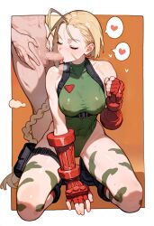 1boy 1girls ahoge ai_generated aikaku bare_shoulders beret black_footwear black_gloves blonde_hair blush bodypaint boots braid breasts cammy_white closed_eyes clothed_female_nude_male clothing combat_boots covered_navel erection fellatio female fingerless_gloves gloves green_leotard harness heart highleg highleg_leotard holster kneeling large_breasts leotard long_hair male medium_breasts nipples nude oral penis pouch red_gloves scar scar_on_cheek scar_on_face solo_focus spoken_heart straight street_fighter sweat thigh_holster thigh_strap thighs tied_hair twin_braids very_long_hair