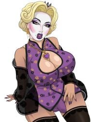 1femboy 2020s 2024 black_gown black_stockings black_tiara blonde_hair breast_forms brown_eyes china_dress crossdressing diggerman drag_queen erection_under_bottomwear femboy geisha gold_earrings gold_necklace heart-shaped_gem heavy_makeup original original_character pearl_(gem) penis_in_panties pink_blush purple_dress purple_eyeshadow purple_gemstone purple_lipstick purple_nails purple_panties ring see-through_gown sissy sitting sleeping_gown solo_femboy thick_eyelashes tiara trap white_background white_facepaint wig