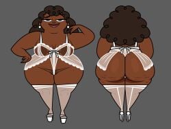 areolae ass ass_focus ass_grab ass_up bbw big_ass big_breasts big_butt black_body brown_hair cartoon_network cellulite chubby chubby_female dark-skinned_female dark_skin dat_ass earrings ebony female female_only hairy_pussy heels high_heels huge_ass huge_breasts hyper_ass hyper_butt jk94 lace lace-trimmed_bra lace-trimmed_thighhighs lace_trim large_ass large_breasts leshawna's_mom lingerie looking_at_viewer mature mature_female mature_woman milf panties pose posing pussy pussy_juice smile smiling solo solo_female tagme thick_ass thick_legs thick_thighs total_drama_island wide_hips