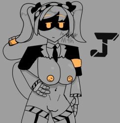 big_breasts j_(murder_drones) medium_breasts misterm4n murder_drones robot_girl robot_pussy suit_and_tie tie_between_breasts