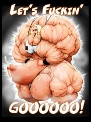 1futa alexis_(ashvenit) ashvenit blonde_hair futa_only futanari hyper_balls hyper_muscles hyper_penis meme muscular muscular_futanari open_mouth original shouting simple_background solo sports_bra veiny_penis