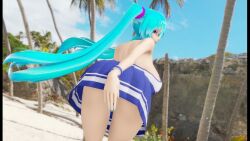 3d anya_jackal aqua_eyes aqua_hair beach big_breasts blue_eyes blue_hair cheerleader hatsune_miku mikumikudance mikumikudance_(medium) miniskirt mmd tagme vocaloid