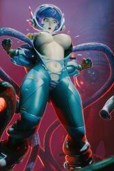 1girls 3d alien areolae blizzard_entertainment breasts_out curvy curvy_female curvy_figure exposed_breasts fugtrup highres juno_(overwatch) multicolored_hair nipples overwatch overwatch_2 pussy tagme tentacles thick thick_ass thick_legs thick_thighs torn_bodysuit torn_clothes undressing_another wide_hips