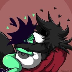 anthro canine chubby edna_(scared_bum) furry ghastlybum green_body green_penis green_skin huge_ass huge_breasts kissing nabsuki_34 nabu_(nabsuki_34) scared_bum size_difference virus