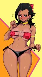 1girls absurd_res black_eyes black_hair blush breasts dark-skinned_female dark_skin dragon_ball dragon_ball_super female female_only hi_res kale kiwiartsu large_breasts looking_at_viewer solo thighs wide_hips