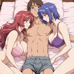 1boy 2girls ai_generated aniyome_wa_ijippari best_friends big_breasts bisexual bisexual_female blue_hair boss_and_employee boss_and_subordinate breasts brown_hair bulge bulge_through_clothing busty canon_throuple cleavage cleft_of_venus coworkers female ffm_threesome friends hentai hentai_series hourglass_figure inner_sideboob inner_thighs katsuragi_mai katsuragi_tsutomu large_breasts lingerie lingerie_only long_hair lover-in-law male male/female/female milf no_panties red_hair short_hair sideboob straight_hair straight_male tagme takama_kozue threesome throuple